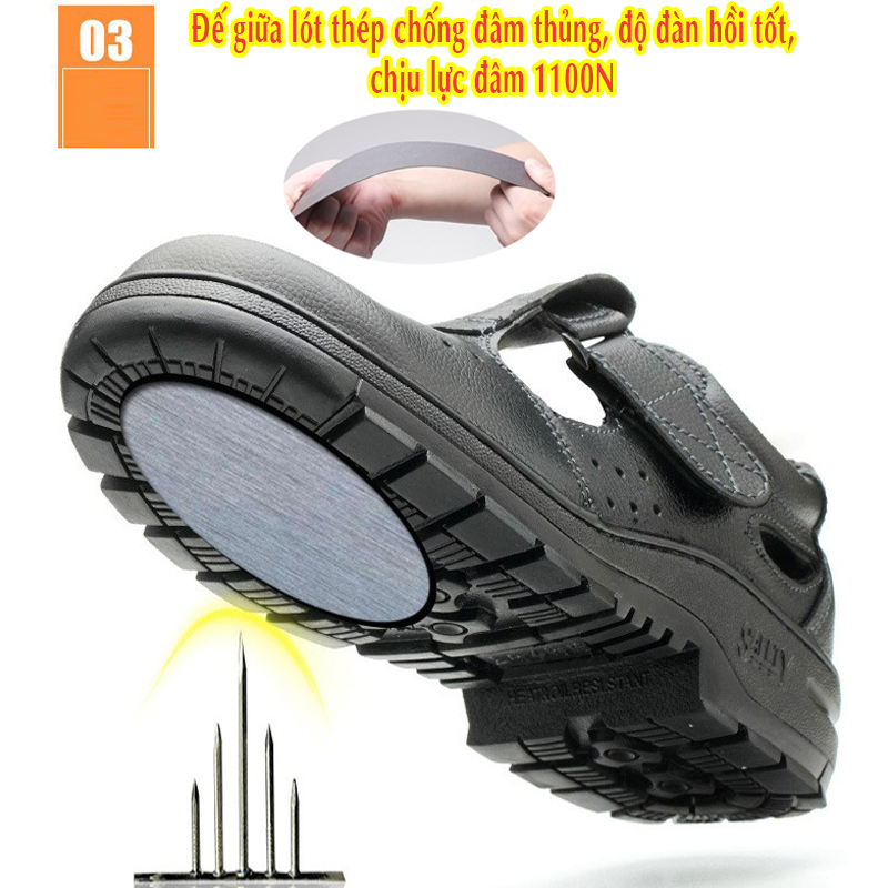 GIÀY BẢO HỘ THOÁNG KHÍ MŨI THÉP CHẤT LIỆU DA BÒ SỬ DỤNG MIẾNG QUAI DÁN VELCRO CHỐNG ĐẬP, CHỐNG ĐÂM XUYÊN & CHỐNG TRƯỢT (MÃ 918)