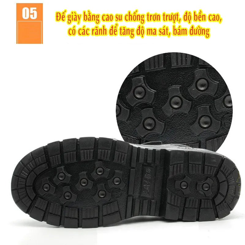 GIÀY BẢO HỘ THOÁNG KHÍ MŨI THÉP CHẤT LIỆU DA BÒ SỬ DỤNG MIẾNG QUAI DÁN VELCRO CHỐNG ĐẬP, CHỐNG ĐÂM XUYÊN & CHỐNG TRƯỢT (MÃ 918)