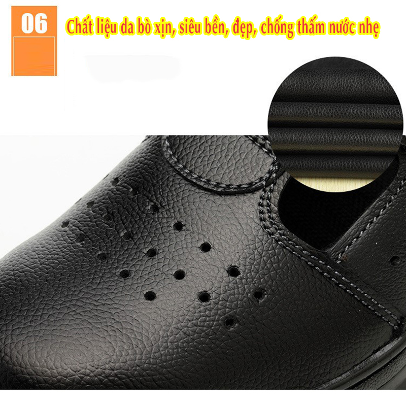 GIÀY BẢO HỘ THOÁNG KHÍ MŨI THÉP CHẤT LIỆU DA BÒ SỬ DỤNG MIẾNG QUAI DÁN VELCRO CHỐNG ĐẬP, CHỐNG ĐÂM XUYÊN & CHỐNG TRƯỢT (MÃ 918)