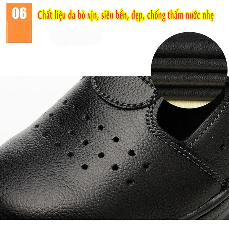 GIÀY BẢO HỘ THOÁNG KHÍ MŨI THÉP CHẤT LIỆU DA BÒ SỬ DỤNG MIẾNG QUAI DÁN VELCRO CHỐNG ĐẬP, CHỐNG ĐÂM XUYÊN & CHỐNG TRƯỢT (MÃ 918)