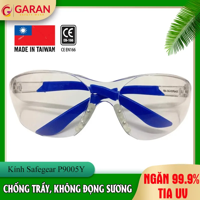 Kính Chống Bụi Safegear P9005Y Đài Loan (Tròng kính trắng, gọng kính xanh)