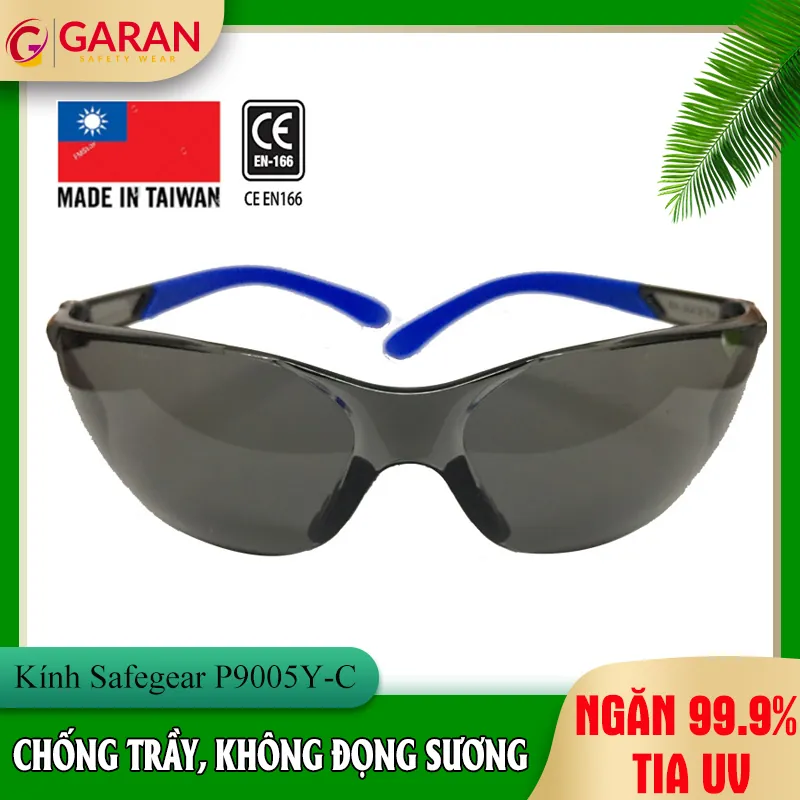 Kính Chống Bụi Safegear P9005Y-C Đài Loan (Tròng kính nâu, gọng kính xanh)