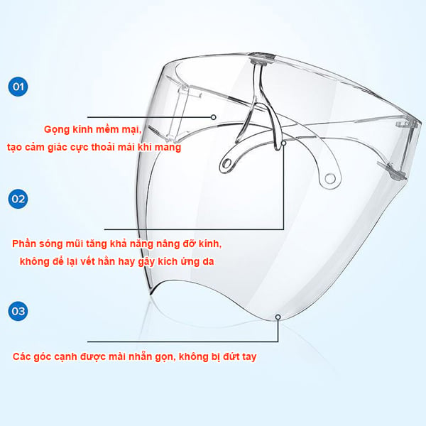Kính Chống Giọt Bắn Face Shield Chống Dịch, Chống Bụi