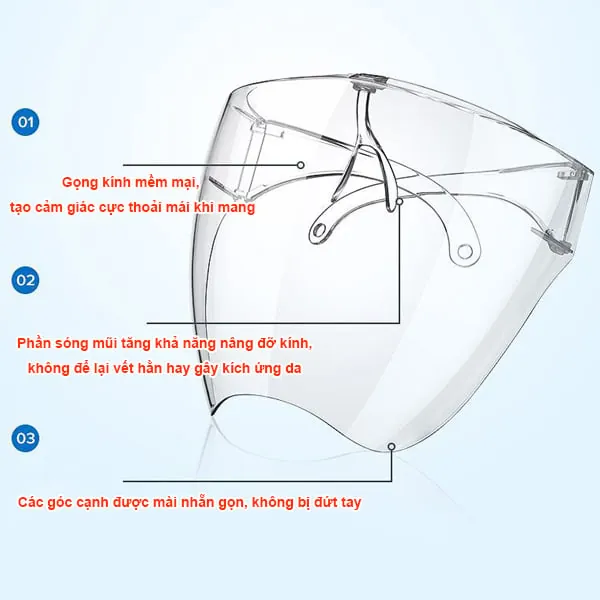 Kính Chống Giọt Bắn Face Shield Chống Dịch, Chống Bụi
