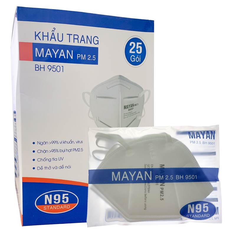 Khẩu Trang Mayan PM2.5 BH9501 Ngăn Vi Khuẩn 99%, Lọc Bụi 95% ( combo 1 gói 2 cái)
