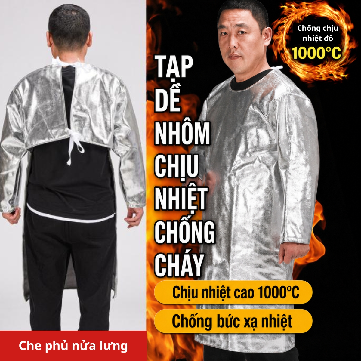 Quần Áo Cách Nhiệt, Tạp Dề Chịu Nhiệt Chống Cháy 1000 Độ C Chống Mài Mòn, Chống Nhăn Cao