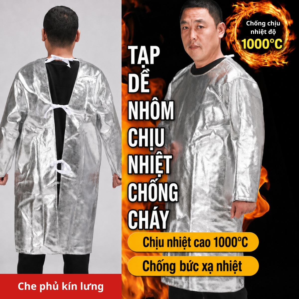 Quần Áo Cách Nhiệt, Tạp Dề Chịu Nhiệt Chống Cháy 1000 Độ C Chống Mài Mòn, Chống Nhăn Cao