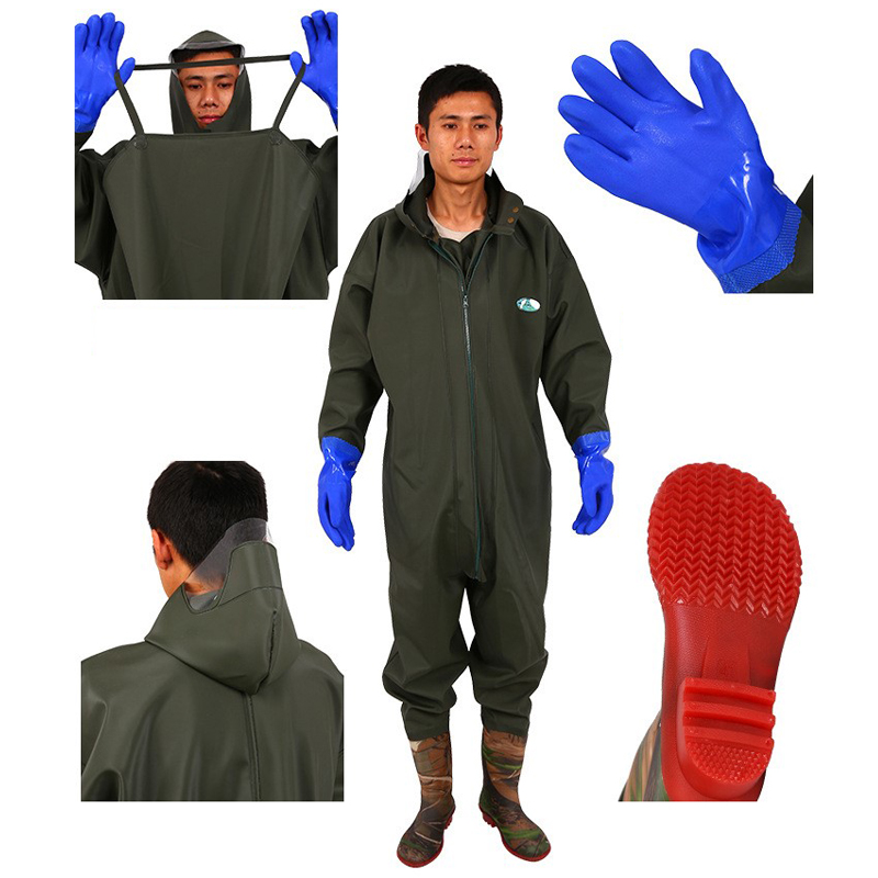 Quần Liền Ủng Lội Nước Có Mũ Trùm Đầu Chống Thấm Nước Toàn Thân